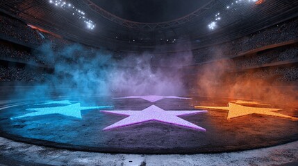 Fondo de estadio con estrellas de colores inspiradas en la champions