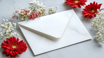 Lettre ouverte avec des fleurs à l'intérieur, espace vide pour du texte, fête des mères, valentin, grand-mères, mariage
