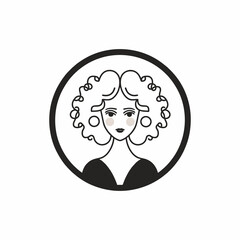 Natural style woman icon, UI design, round black border