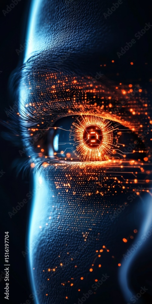 Poster futuristic eye technology abstract display of artificial super intelligence and global networking