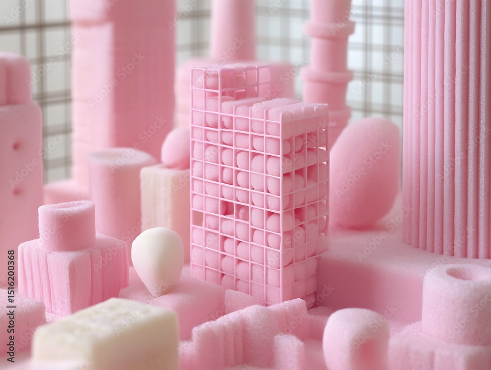 Fototapete softscape dreams: an abstract composition of pink geometric forms in a minimalist style
