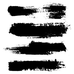 set four black strokes of paint isolated on a white background. 