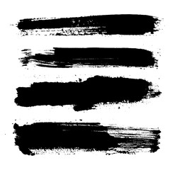 set four black strokes of paint isolated on a white background. 