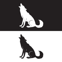 White and Black Howling Wolf Silhouettes
