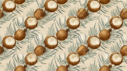 seamless watercolor pattern with coconut