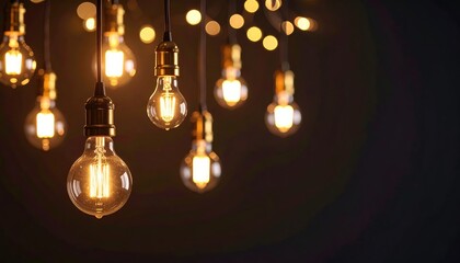 Warm glow, a captivating display of illuminated light bulbs hanging from ceiling