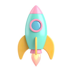3d render of cartoon rocket icon in dynamic angle view, pastel colors, Isolated on transparent background