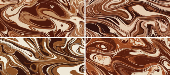 Chocolate Marble Vector Illustration Set, Swirl Abstract Background.