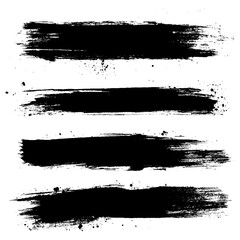 Collection of vector paint bold brush strokes, hand drawn thick grunge lines and rectangle shapes. Sketchy bold horizontal lines. Black ink brush strokes and banners. 