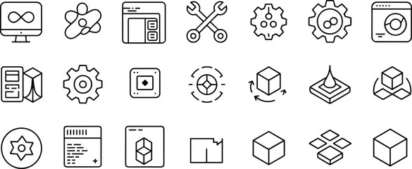20 Essential Vector Icons for Software Development, Engineering, and Digital Innovation - Perfect for Web, App UI, Coding, and Tech Projects flat vector illustration