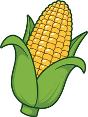 Vibrant Illustration of Fresh Yellow Corn on the Cob with Green Husks for Harvest Festivals, Corn-Related Holidays, Agriculture Events, Food Trends, Seasonal Celebrations, and Culinary Uses