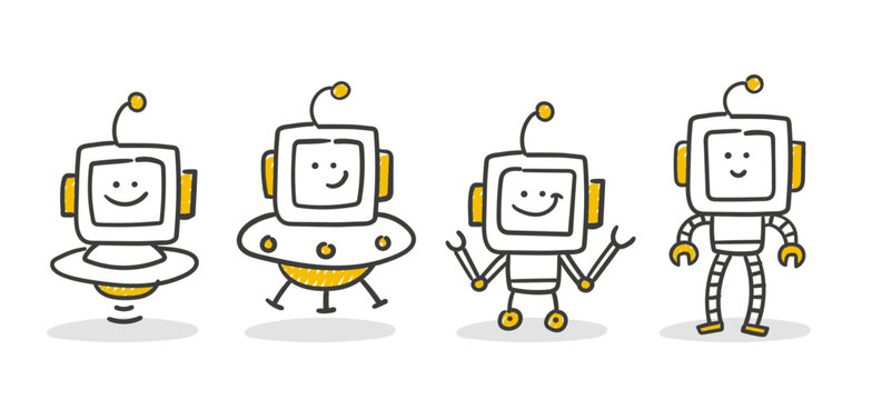 Stick Figure / Strichm&auml;nnchen / Strichfiguren Robot: Roboter, Ufo, Humanoid, Droiden, KI, AI,  (Nr. 6)