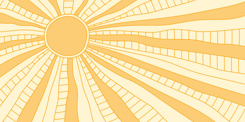 Stylized sun, summer sunlight, sun rays, vector drawing