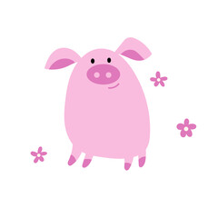 Smiling pink pig vector illustration
