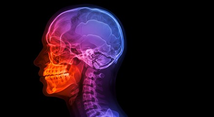 Fototapeta premium Human Head X-ray Image Showing Skull and Jaw Anatomy