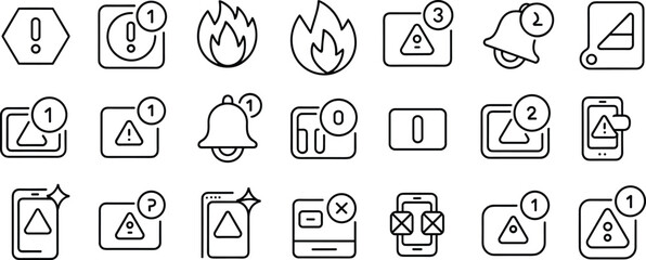 20 Essential Alert and Notification Icons Set for User Interface Design – High-Resolution Vector Graphics for Web and Mobile UX flat vector illustration