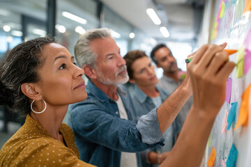 Obraz premium Diverse professionals collaborate in a brainstorming session at a modern office space