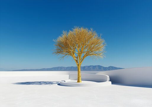 single tree snowy field blue sky winter landscape bare branches white snow
