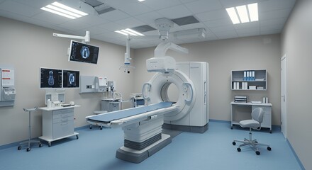 Modern Ct Scan Room Interior with Medical Equipment and Technology