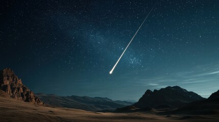Naklejka premium Stunning Night Sky with Meteor Shower Over Mountain Landscape