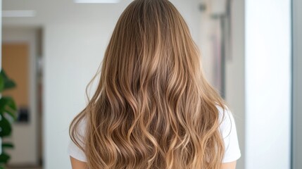 Long Wavy Brown Hair of a Woman in a Bright Indoor Space