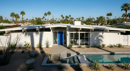 Fototapeta premium Modern Architecture Design Featuring Palm Springs Home with Swimming Pool