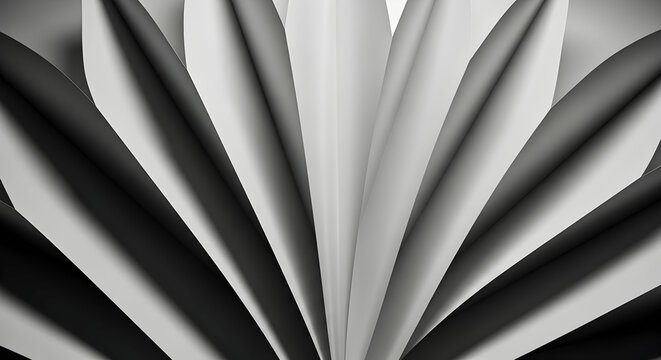Monochrome Geometry: Abstract Paper Fan With Angular Folds And Linear Light