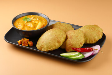 Palak puri with aloo bhaji, Indian breakfast