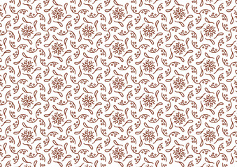 Brown Outline Floral Doodle Swirls Seamless Pattern