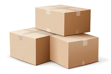 Three stacked cardboard boxes arranged on a white background