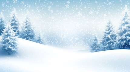Fototapeta premium Winter Wonderland Snowy Landscape with Fir Trees and Falling Snowflakes