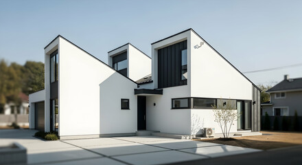 Geometric House With White Facade And Distinct Modern Architecture Design
