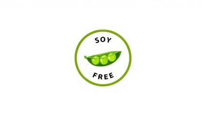 Soy free label design with peas icon on a white background for food products, soy free, food allergy, allergy, nutrition, healthy eating, organic, vegan, vegetarian, diet, plant based, peas, pea pods,