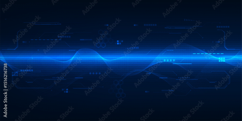 Poster vector illustrations of dark blue futuristic technology background with digital elements pattern and