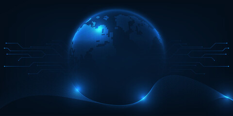 Abstract blue technology background with 3d globe digital communication concept.	