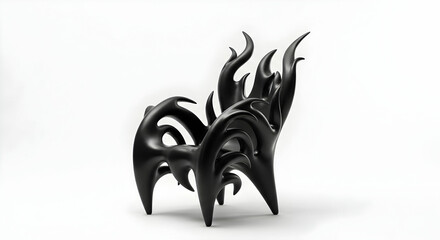 Obraz premium Sculptural Black Chair With Organic Flame Like Forms On White Backdrop
