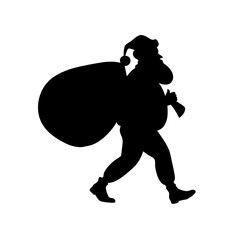 Fototapeta premium Cheerful Santa Claus Carrying Bag of Presents Illustration for Holiday Season