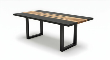 Modern Dining Table With Black Finish And Natural Wood Accent Piece