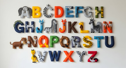 Whimsical Animal Alphabet Bright Colors for Children's Decor and Educational Materials