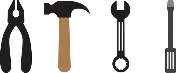 Vector Illustration of Hand Tools Set Pliers Hammer Wrench and Screwdriver