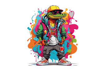 Cool Crocodile Character Illustration Hip-Hop Style Graffiti Art