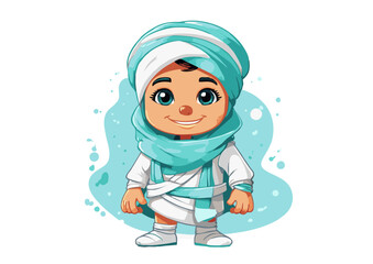 Fototapeta premium Happy smiling cartoon children in winter clothes playing in the snow