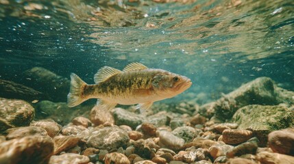 perch in the river under water