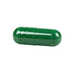 Single green capsule pill isolated on white background