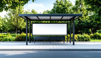 Blank Bus Stop Ad with Park Setting.