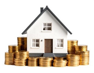 Miniature house atop gold coins