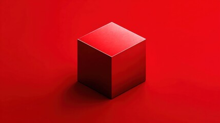 Minimal red cube on monochrome red background	