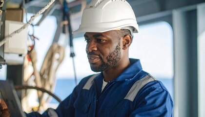 Ship worker controls navigation.