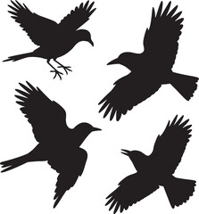 Four black bird silhouettes flying free