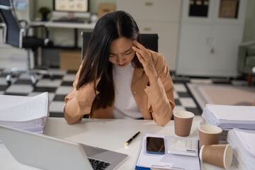 stressed businesswoman working in the office. Businessman thinking too much work concept in the office.